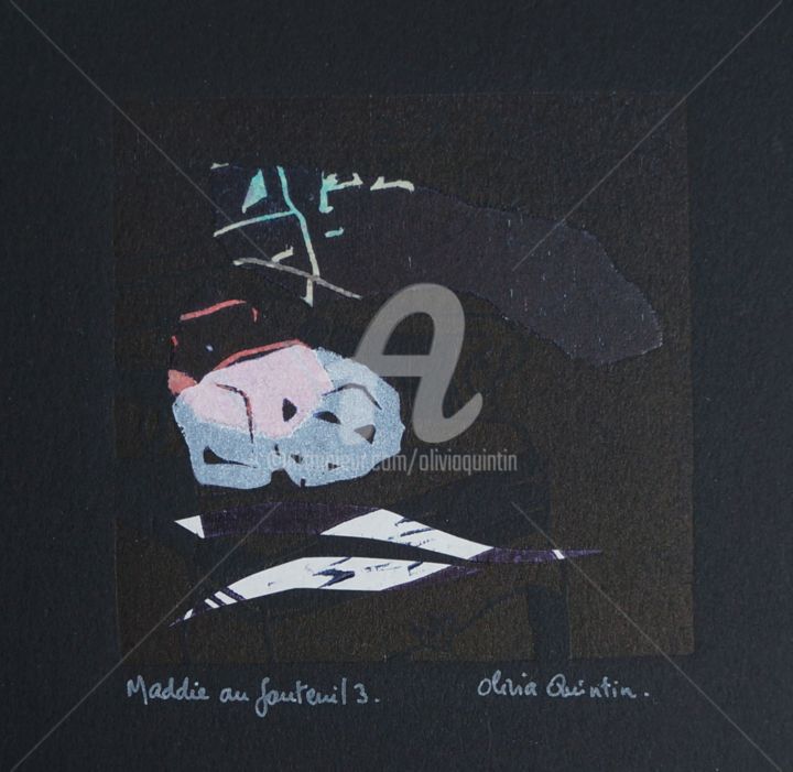 Impressões e gravuras intitulada "Maddie au fauteuil 3" por Olivia Quintin, Obras de arte originais, Gravação