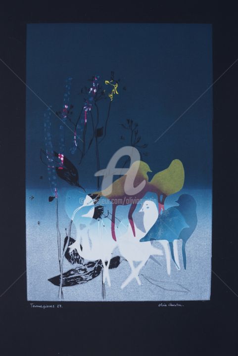 Druckgrafik mit dem Titel "Tournepierres 27" von Olivia Quintin, Original-Kunstwerk, Gravur
