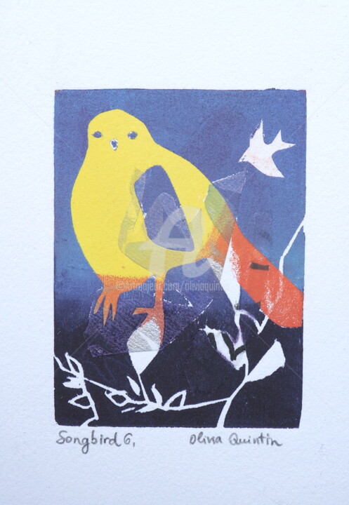 Prenten & gravures getiteld "Songbird 6" door Olivia Quintin, Origineel Kunstwerk, Gravure