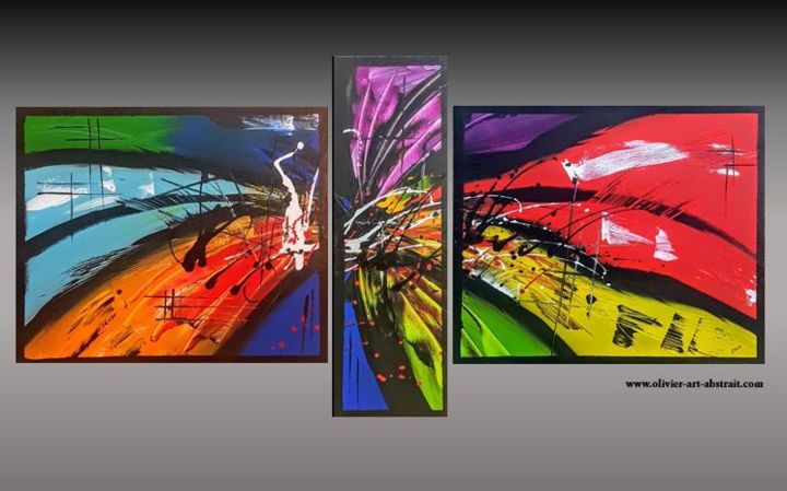 Schilderij getiteld "Titans" door Olivier Art Abstrait, Origineel Kunstwerk, Acryl Gemonteerd op Frame voor houten brancard