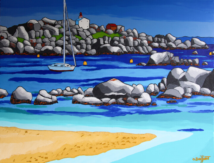 Painting titled "Lavezzi in Corsica…" by Olivier Boissinot, Original Artwork, Oil Mounted on Wood Stretcher frame