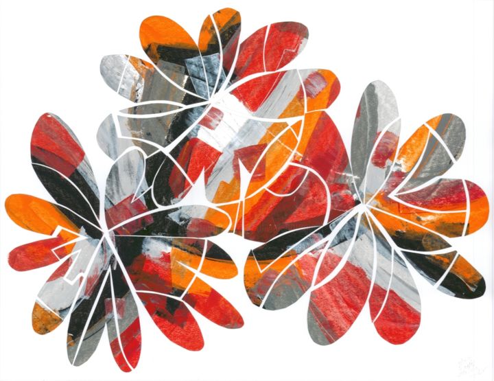 Collages getiteld "Three Flowers" door Olivier Bourgin, Origineel Kunstwerk, Collages