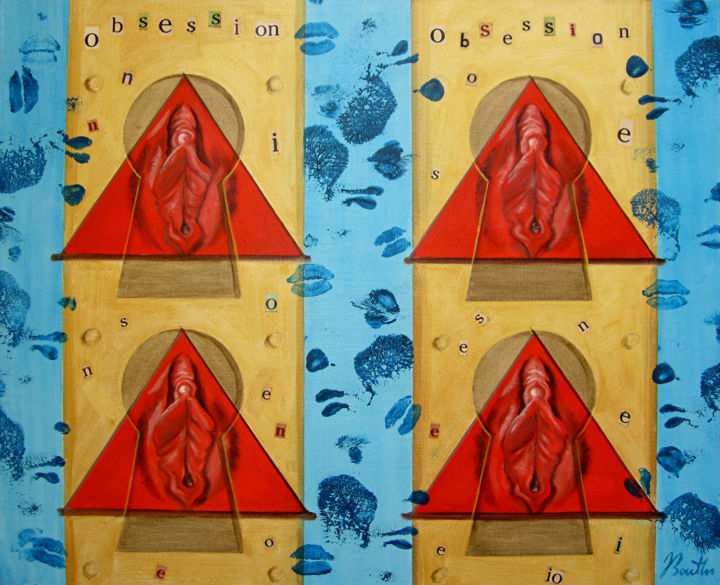 Painting titled "Obsession sexe Pain…" by Olivier Boutin, Original Artwork, Oil Mounted on Wood Stretcher frame