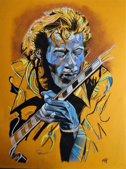 Σχέδιο με τίτλο "Chuck Berry" από Olivier Bouvard, Αυθεντικά έργα τέχνης, Παστέλ