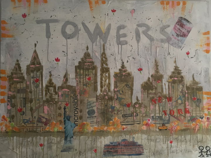 Peinture intitulée "towers-1-16-x-0-89.…" par Olivier Brunet, Œuvre d'art originale, Acrylique