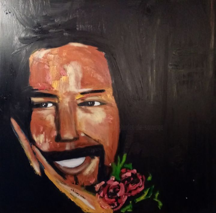 Painting titled "Barry White" by Olivier Charlet De Sauvage, Original Artwork, Oil Mounted on Wood Stretcher frame