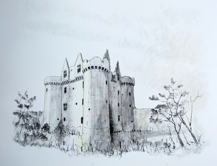 「chateau de l'Ebaupi…」というタイトルの絵画 Olivier Dazelleによって, オリジナルのアートワーク, アクリル
