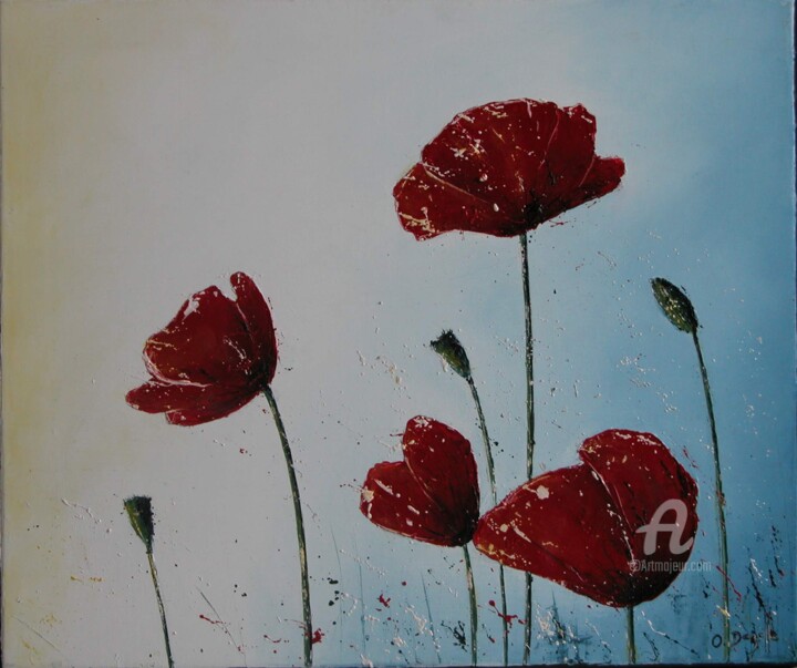 Painting titled "coquelicots-1" by Olivier Dazelle, Original Artwork