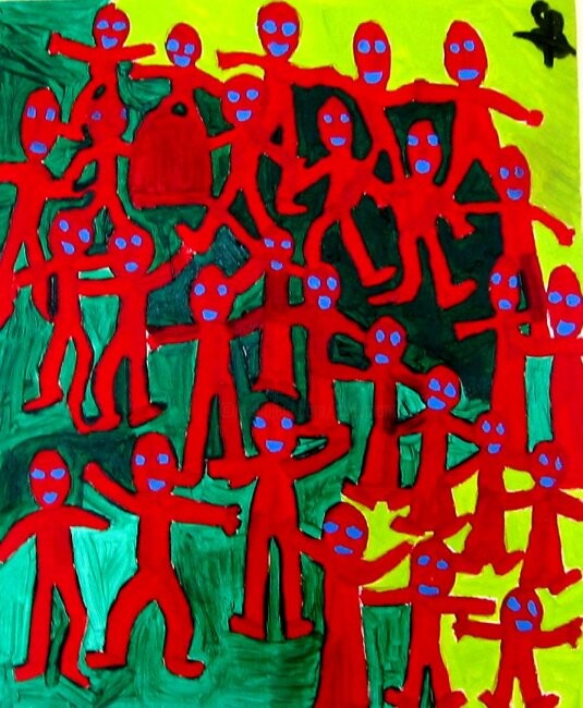 Painting titled "Les petits hommes r…" by Olivier Dumont, Original Artwork