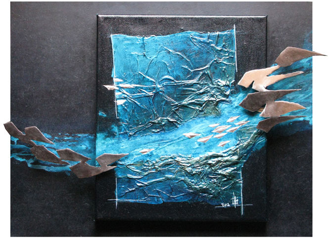 Peinture intitulée "Space Fish VIII" par Olivier Grolleau, Œuvre d'art originale, Huile