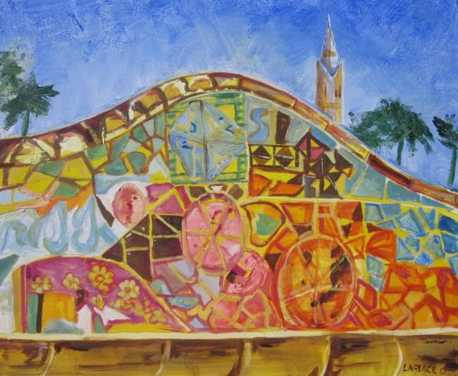 Painting titled "peinture banc gaudi…" by Olivier Laplace, Original Artwork