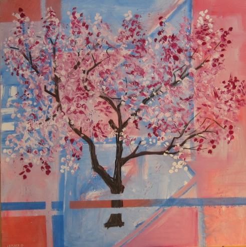 Painting titled "arbre en fleurs" by Olivier Laplace, Original Artwork