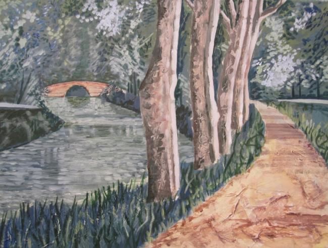 Peinture intitulée "soleil sur le canal…" par Olivier Laplace, Œuvre d'art originale