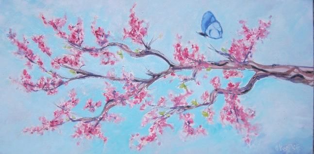 Pintura intitulada "branche de cerisier…" por Olivier Laplace, Obras de arte originais