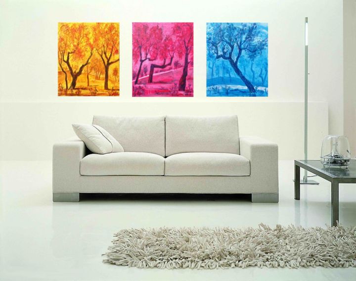 Peinture intitulée "triptyque arbre" par Olivier Laplace, Œuvre d'art originale, Acrylique