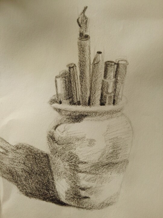 Dessin intitulée "pot à crayons et à…" par Olivier Leclercq (oyans), Œuvre d'art originale, Fusain