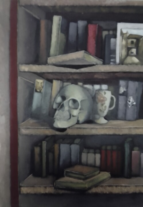 Painting titled "bibliothèque" by Olivier Leclercq (oyans), Original Artwork, Oil Mounted on Wood Stretcher frame
