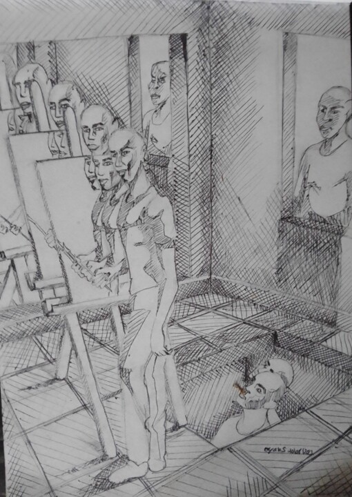 Drawing titled "distorsion" by Olivier Leclercq (oyans), Original Artwork, Ballpoint pen