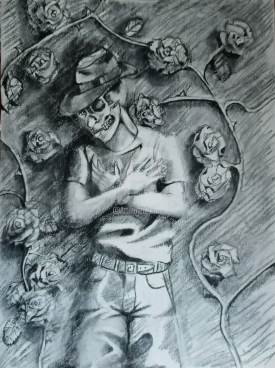 Drawing titled "Roses glaciales" by Olivier Leclercq (Oyans), Original Artwork, Charcoal