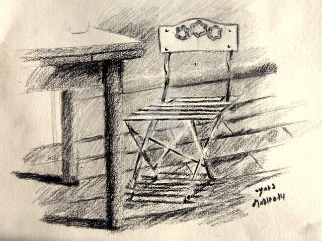 Zeichnungen mit dem Titel "chaise d'extérieure" von Olivier Leclercq (Oyans), Original-Kunstwerk, Bleistift