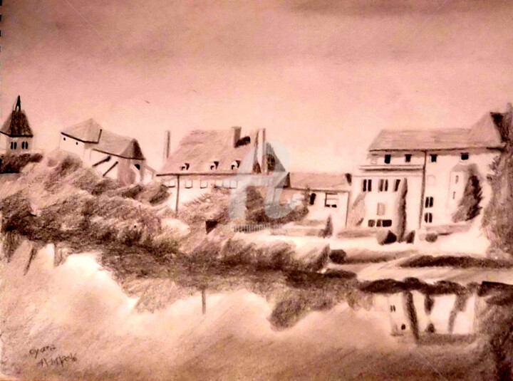 Drawing titled "village d'Ebreuil (…" by Olivier Leclercq (Oyans), Original Artwork