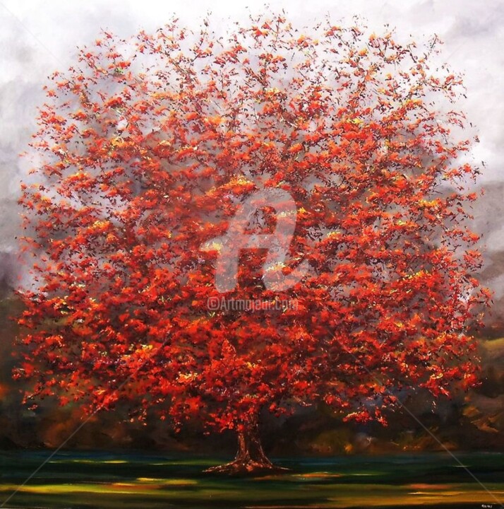 Peinture intitulée "Grand arbre rouge" par Olivier Lecourtois, Œuvre d'art originale, Acrylique