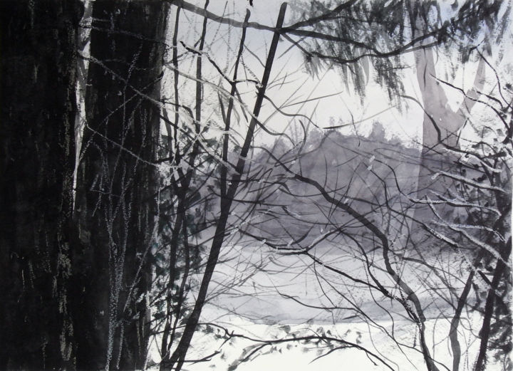 Peinture intitulée "arbres en hiver.jpg" par Olivier Manoury, Œuvre d'art originale