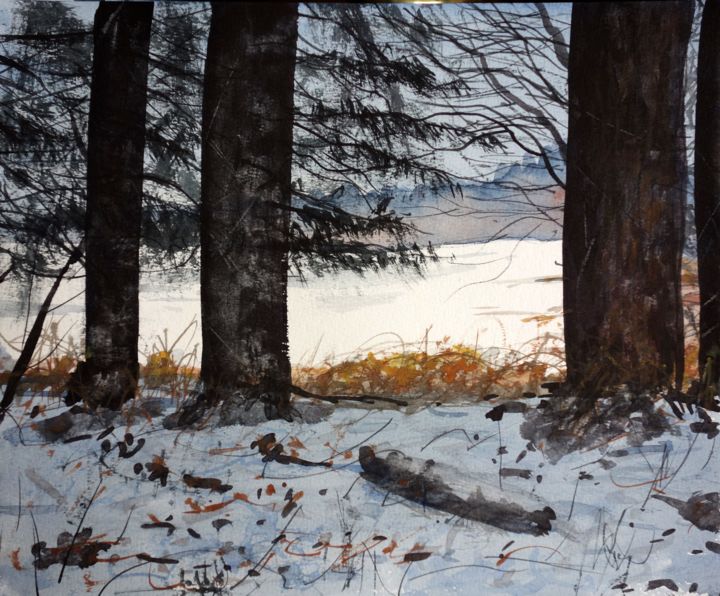 Painting titled "sapins enneigés" by Olivier Manoury, Original Artwork