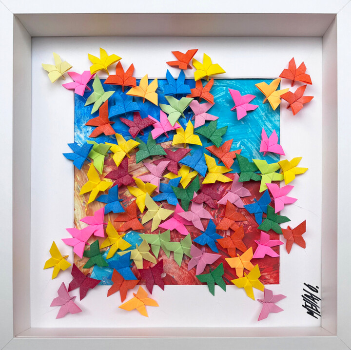 Collagen mit dem Titel "Innocence… (ORIGAMI…" von Olivier Messas, Original-Kunstwerk, Collagen Auf Karton montiert