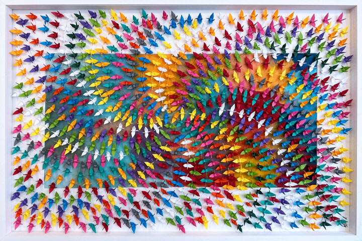 Collages titulada "Sous un ciel de cou…" por Olivier Messas, Obra de arte original, Collages Montado en Cartulina