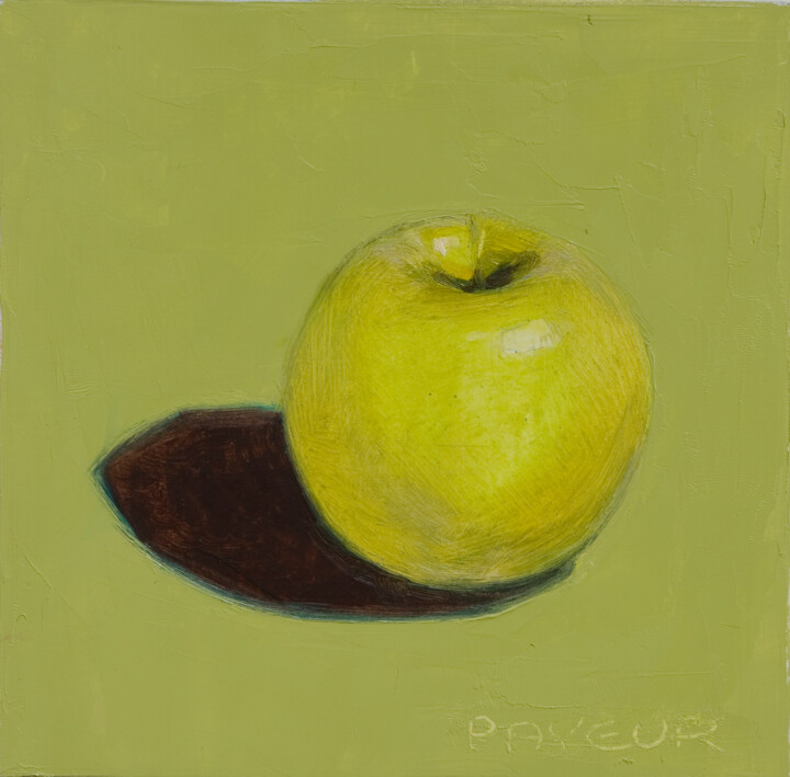 Painting titled "green apple on green" by Olivier Payeur, Original Artwork, Oil
