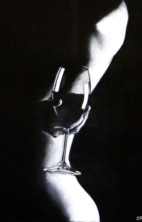 Dessin intitulée "Vin et sensualité" par Olivier Pringal, Œuvre d'art originale