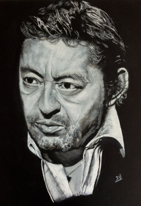 Drawing titled "Serge Gainsbourg" by Olivier Pringal, Original Artwork, Chalk