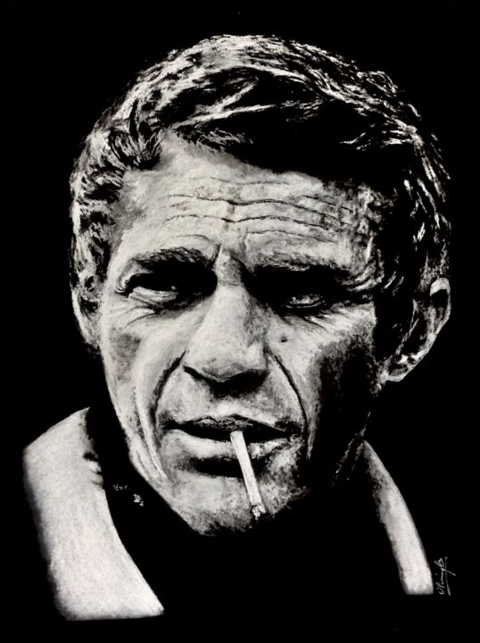 Σχέδιο με τίτλο "McQueen smoking" από Olivier Pringal, Αυθεντικά έργα τέχνης, Κιμωλία
