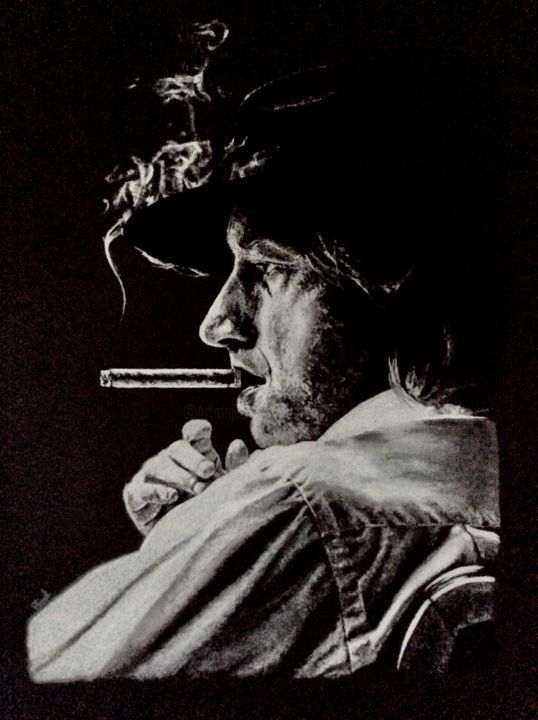 Drawing titled "Man & cigare" by Olivier Pringal, Original Artwork, Chalk