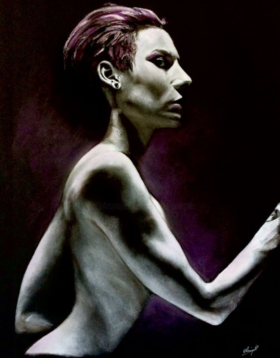 Drawing titled "Marion Purple" by Olivier Pringal, Original Artwork, Chalk