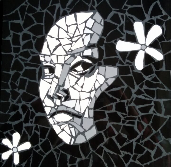 Sculpture intitulée "visage et fleurs" par Olivier Vallée, Œuvre d'art originale, Mosaïque