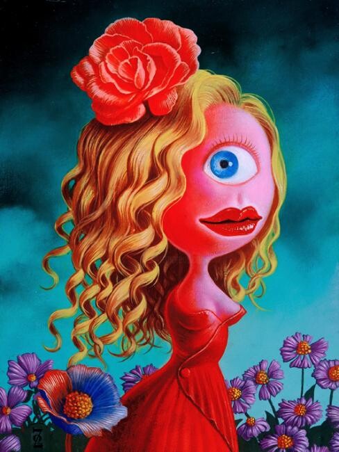 Pintura titulada "Jeune fille en fleur" por Olivier Zappelli (oz), Obra de arte original