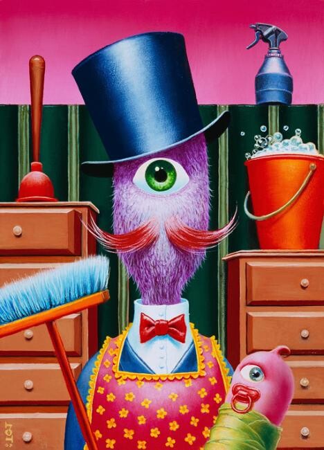 Peinture intitulée "Homme de ménage" par Olivier Zappelli (oz), Œuvre d'art originale