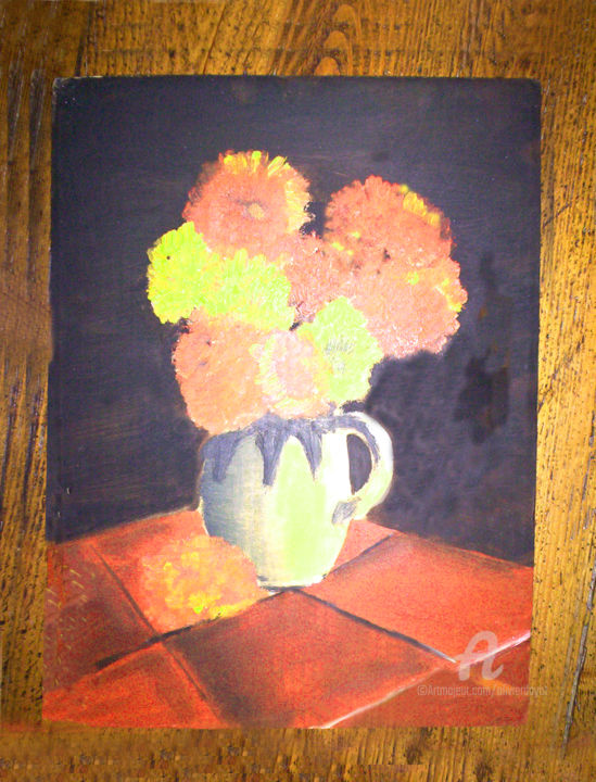 Painting titled "Bouquet d'Hortensia…" by Olivier Dayot, Original Artwork, Acrylic