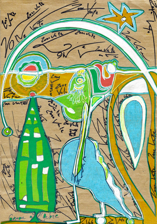 Dessin intitulée "Zone verte 5" par Olivier Dayot, Œuvre d'art originale, Acrylique