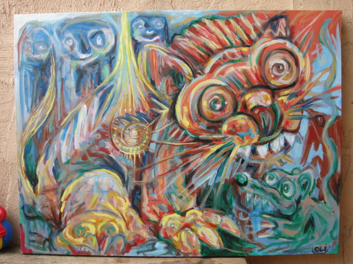 Peinture intitulée "the tigre and the m…" par Oliogo, Œuvre d'art originale