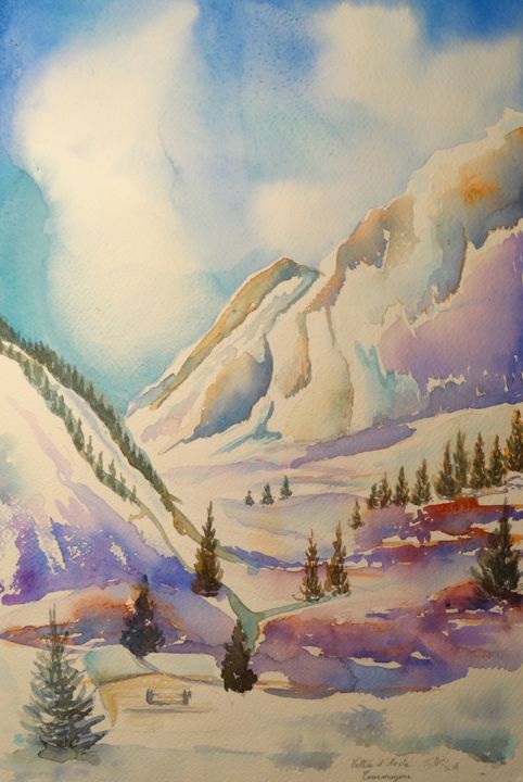 Painting titled "Vallée d'Aoste- Cou…" by Olivier Follin, Original Artwork, Watercolor