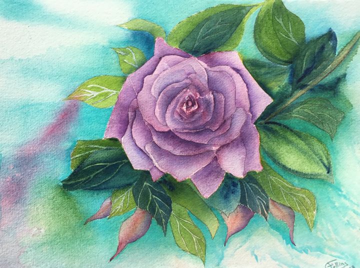 Painting titled "Oh quelle Rose.jpeg" by Olivier Follin, Original Artwork, Watercolor