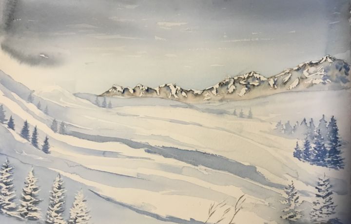 Peinture intitulée "Manteau de neige.jp…" par Olivier Follin, Œuvre d'art originale, Aquarelle