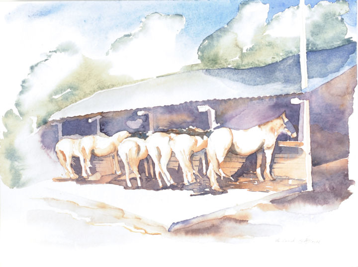 Картина под названием "Le Ranch.jpg" - Olivier Follin, Подлинное произведение искусства, Акварель