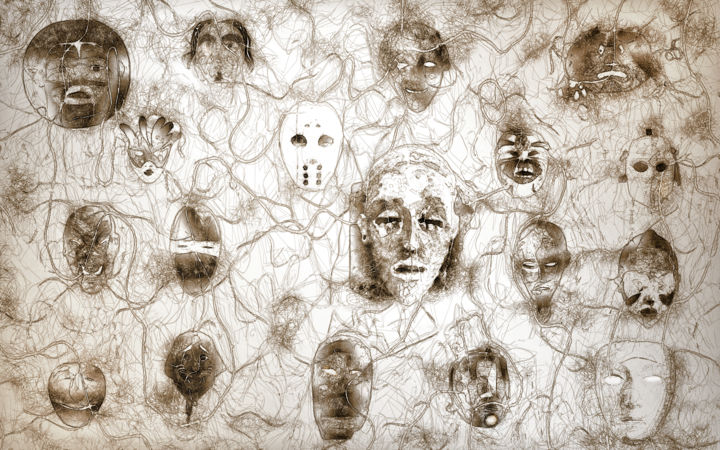 Digital Arts titled "masks 6 (ex 1/5)" by Olivier Gilet, Original Artwork, Digital Painting