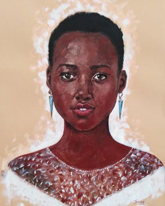 Peinture intitulée "Lupita Nyong'o" par Olivier Le Gac, Œuvre d'art originale