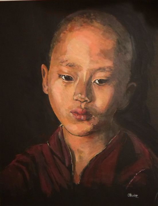 Pintura intitulada "moine tibétain" por Olivier Le Gac, Obras de arte originais, Acrílico