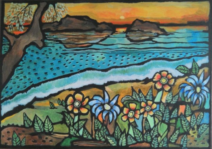 Painting titled "bord de mer" by Olivier Le Gac, Original Artwork, Acrylic